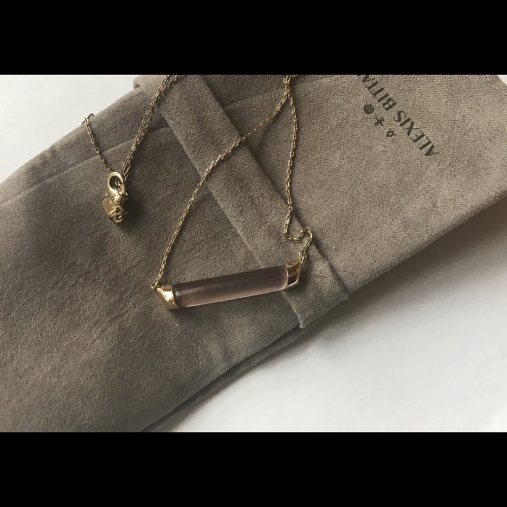 Alexis Bittar, Capped Bar Lucite, Pale Rose Pink, Gold Neclace